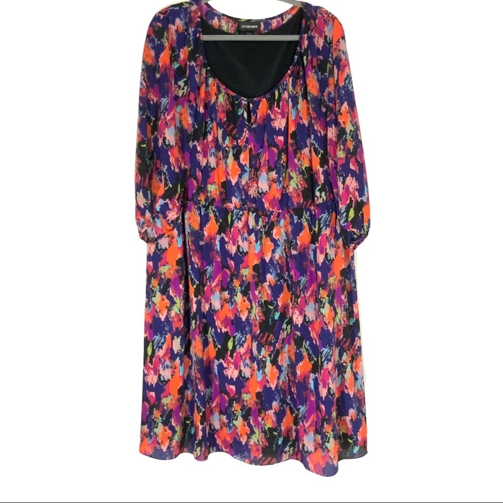 Lane Bryant Dress Midi Chiffon Scoopneck Half Sleeves Abstract Print Size 26/28